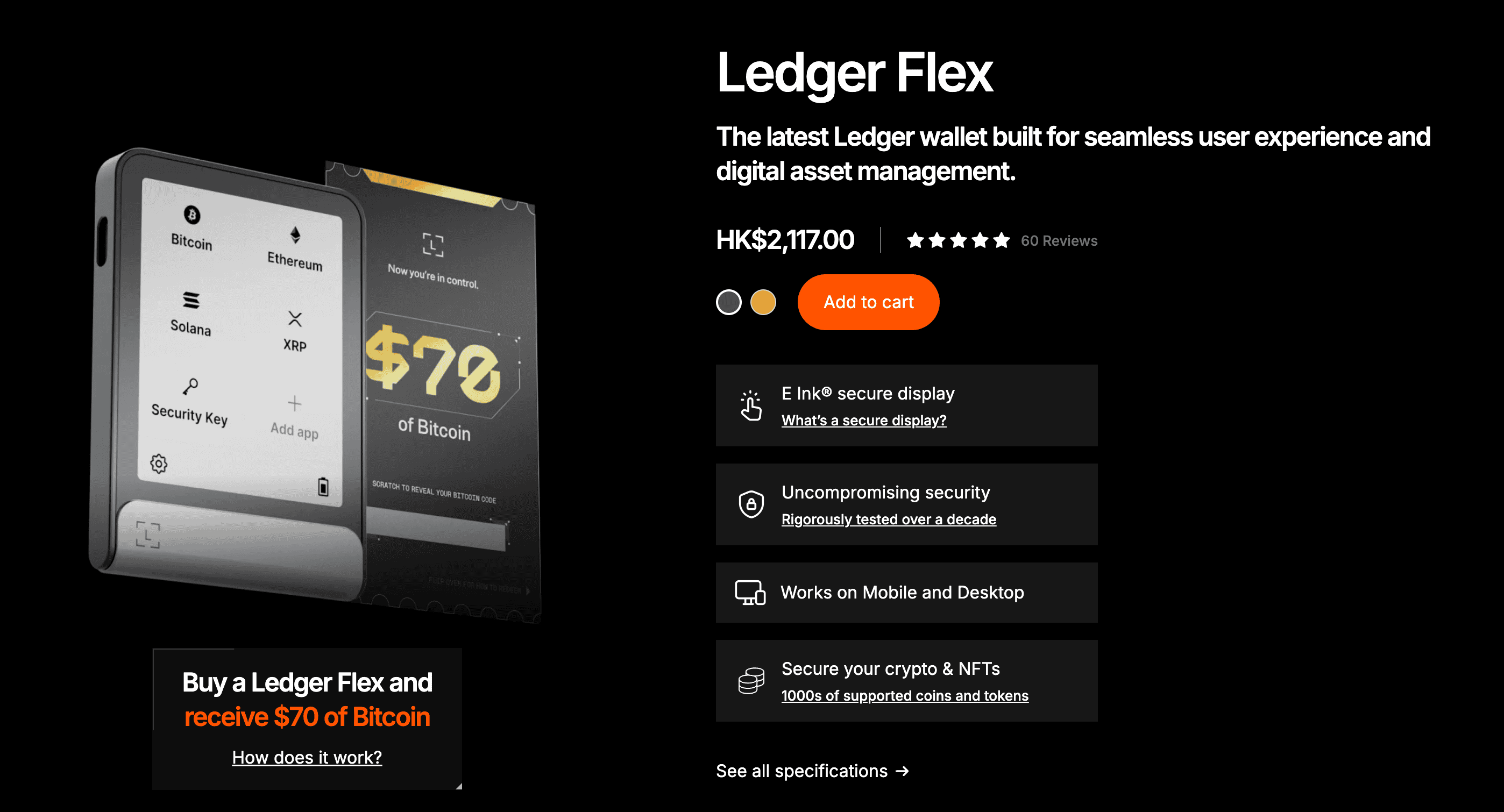 ledger discount code 2024,black friday cyber Monday 30% off promo and Get  of Bitcoin with new Ledger Flex™-图片2